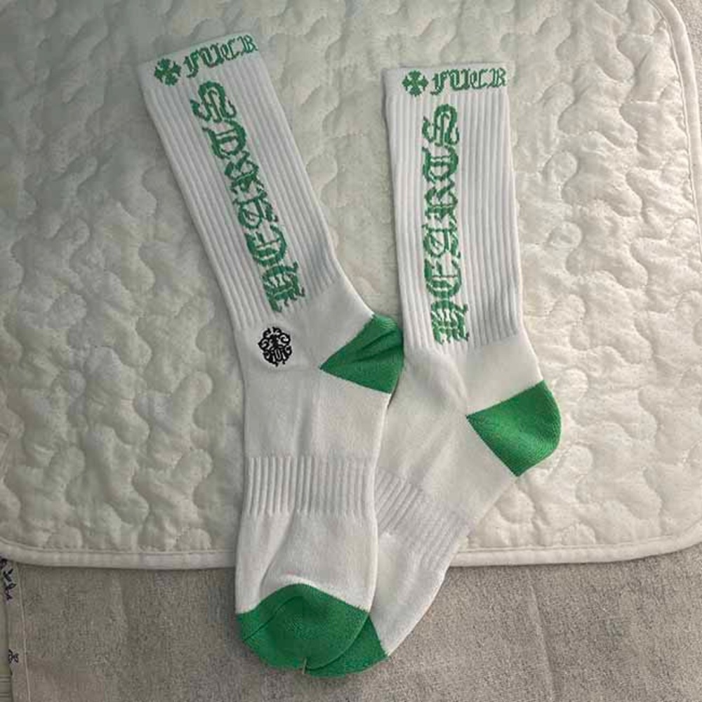 Chrome Hearts Embroidered Knit White & Green Crew Socks